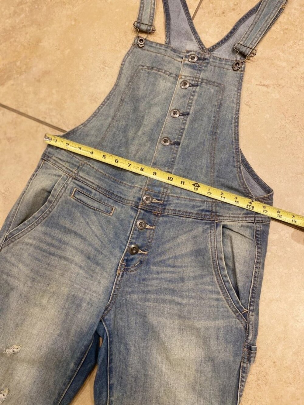 Free People High Roller Denim Overalls Distressed Sz 28” Waist US Sz 6 - Picture 7 of 16